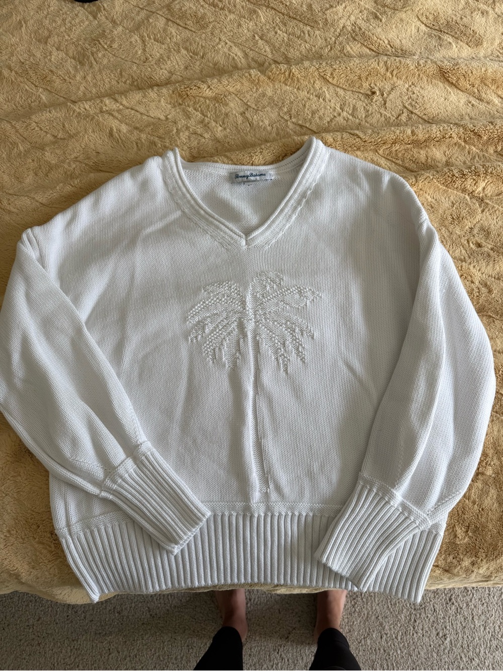 Tommy Bahama White V-Neck Palm Motif Sweater - Men